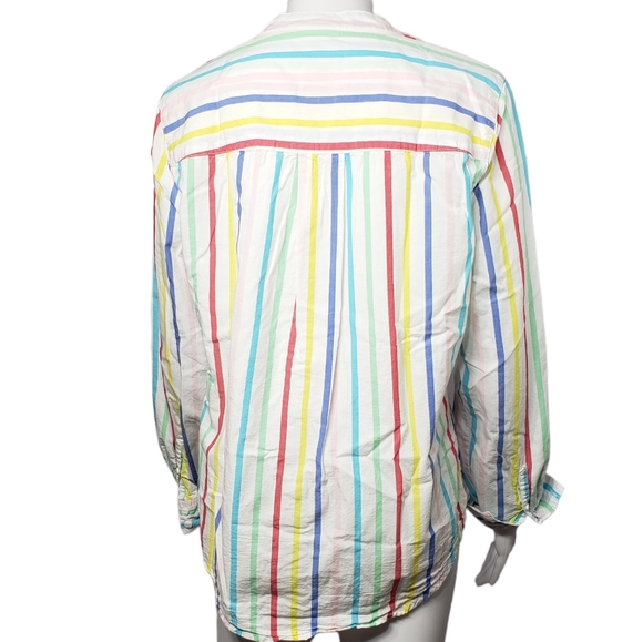 St. John's Bay 100% Cotton Women's Long Sleeve Buttoned Striped Shirt, Size Med - Picture 5 of 17